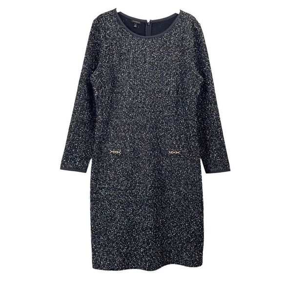 Talbots tweed sheath‎ midi dress Size 12 black white career modest - Picture 1 of 10